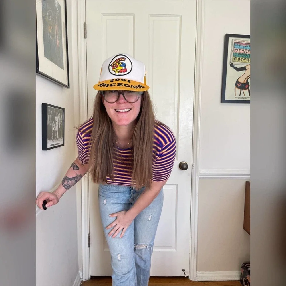 80s Vintage Pac-Man SnapBack Trucker Hat Yellow and White